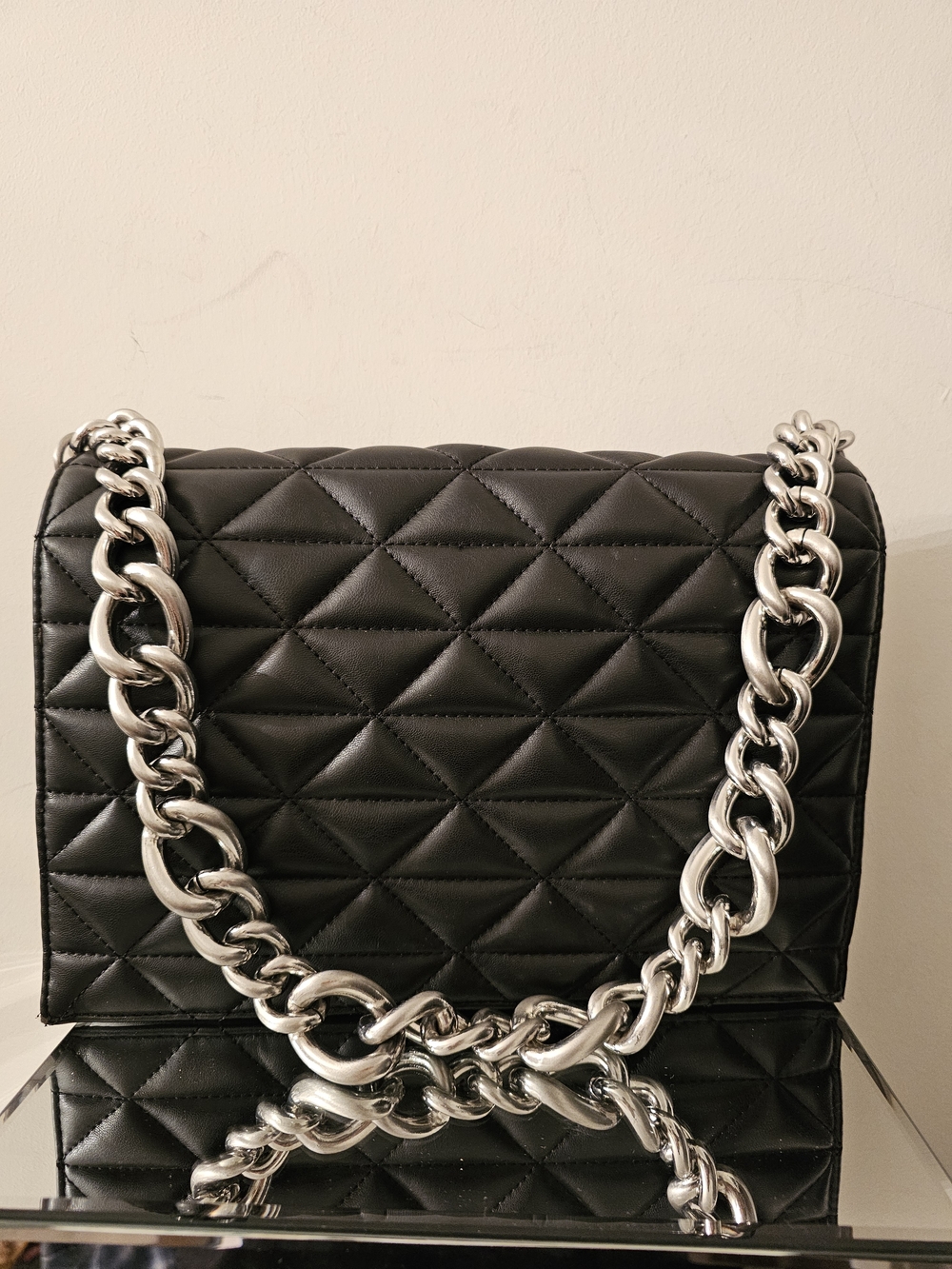 Call It Spring Quilted Black Shoulder Bag with Silver Chain